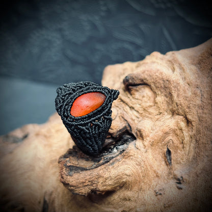 Macrame Sea Glass Ring - Orange Multi Seaham Seaglass