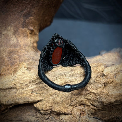 Macrame Sea Glass Ring - Orange Multi Seaham Seaglass