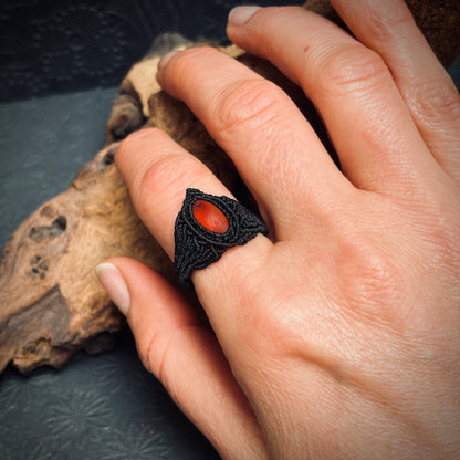 Macrame Sea Glass Ring - Orange Multi Seaham Seaglass