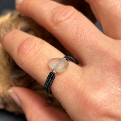 Macrame Sea Glass Ring - White Seaham Seaglass 925 Sterling Silver