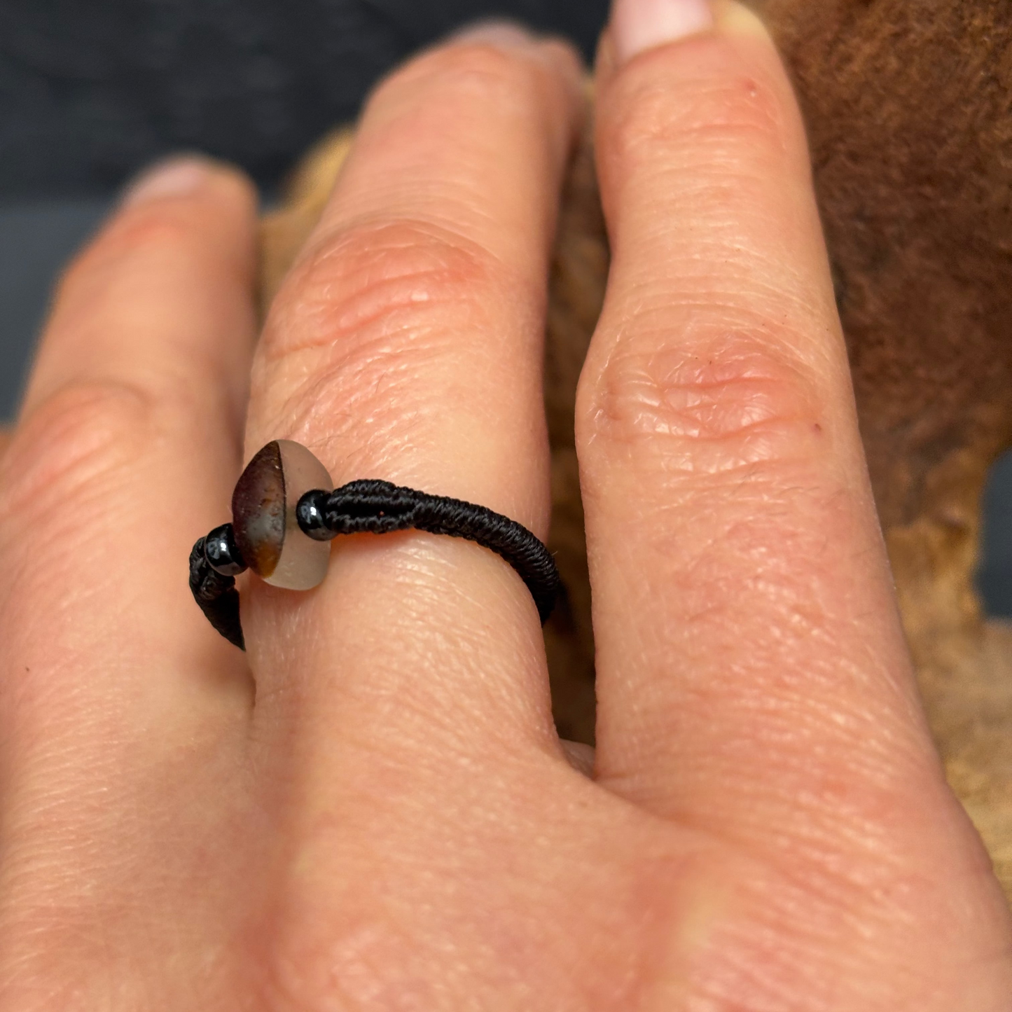 Macrame Sea Glass Ring - Red Yellow Multi Seaham Seaglass