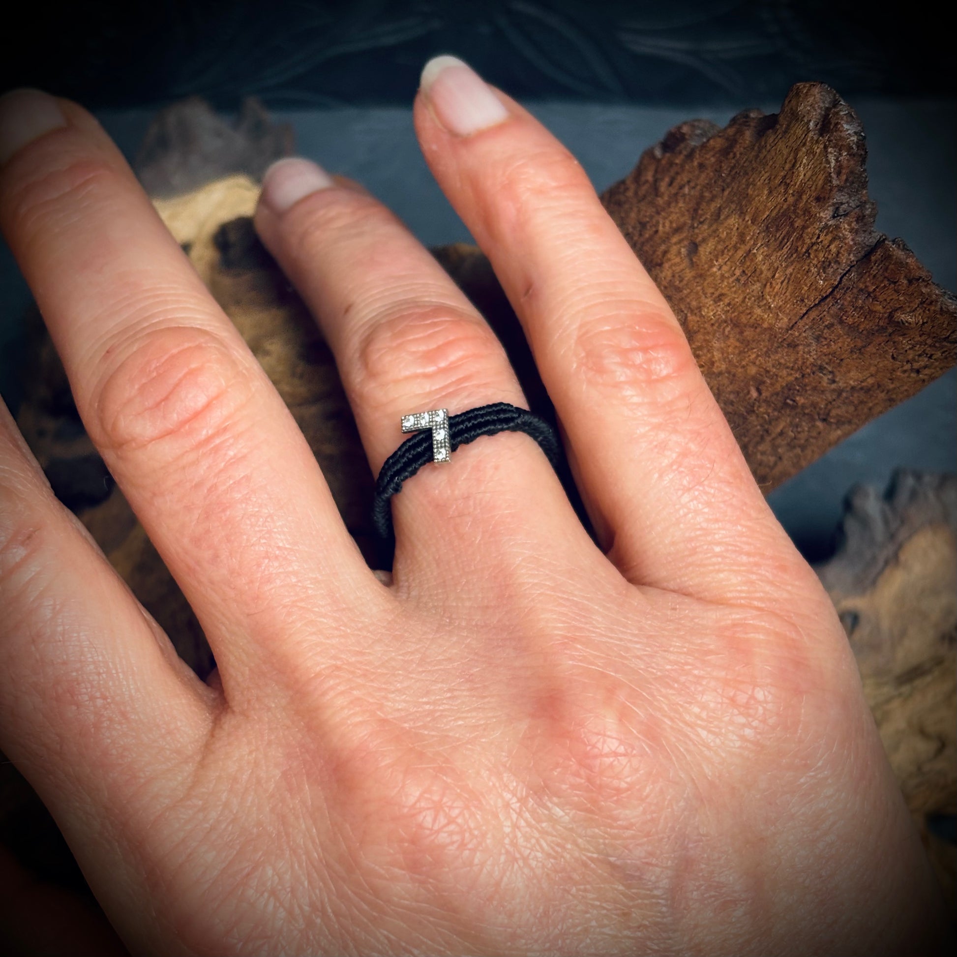 Micro Makramee Ring Little L 925 Silber