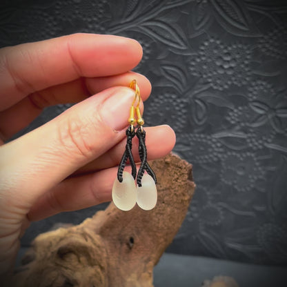 Macrame earrings with white Seaham sea glass