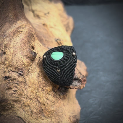 Macrame Sea Glass Ring - Opaque Turquoise Seaham Seaglass, 14K Gold