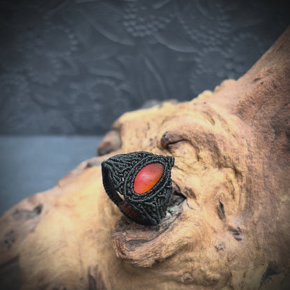 Macrame Sea Glass Ring - Orange Multi Seaham Seaglass