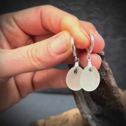 925 Sterling Silver Earrings with White Seaham Sea Glass