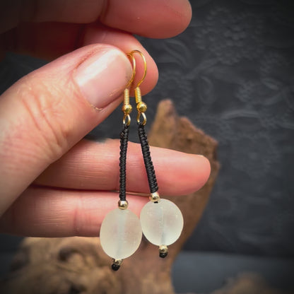 Macrame earrings with white Seaham sea glass