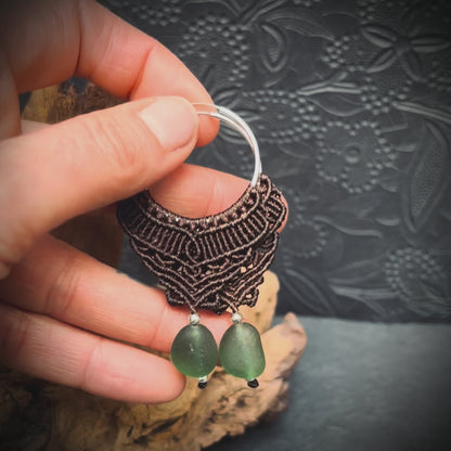 Macrame Hoops with Green Seaham Sea Glass