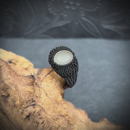 Macrame Sea Glass Ring – white Seaham Seaglass